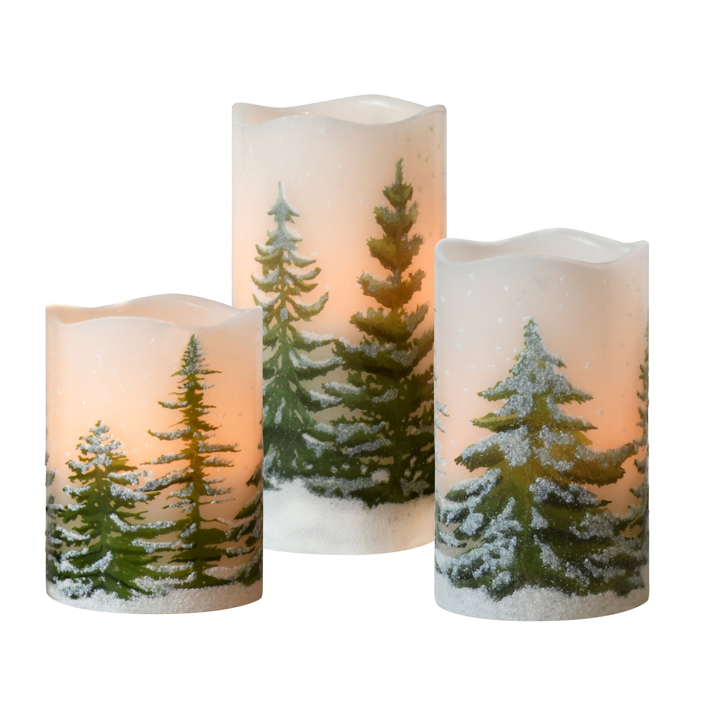 Battery-Operated LED Wax Candles, Green Pines - Set of 3