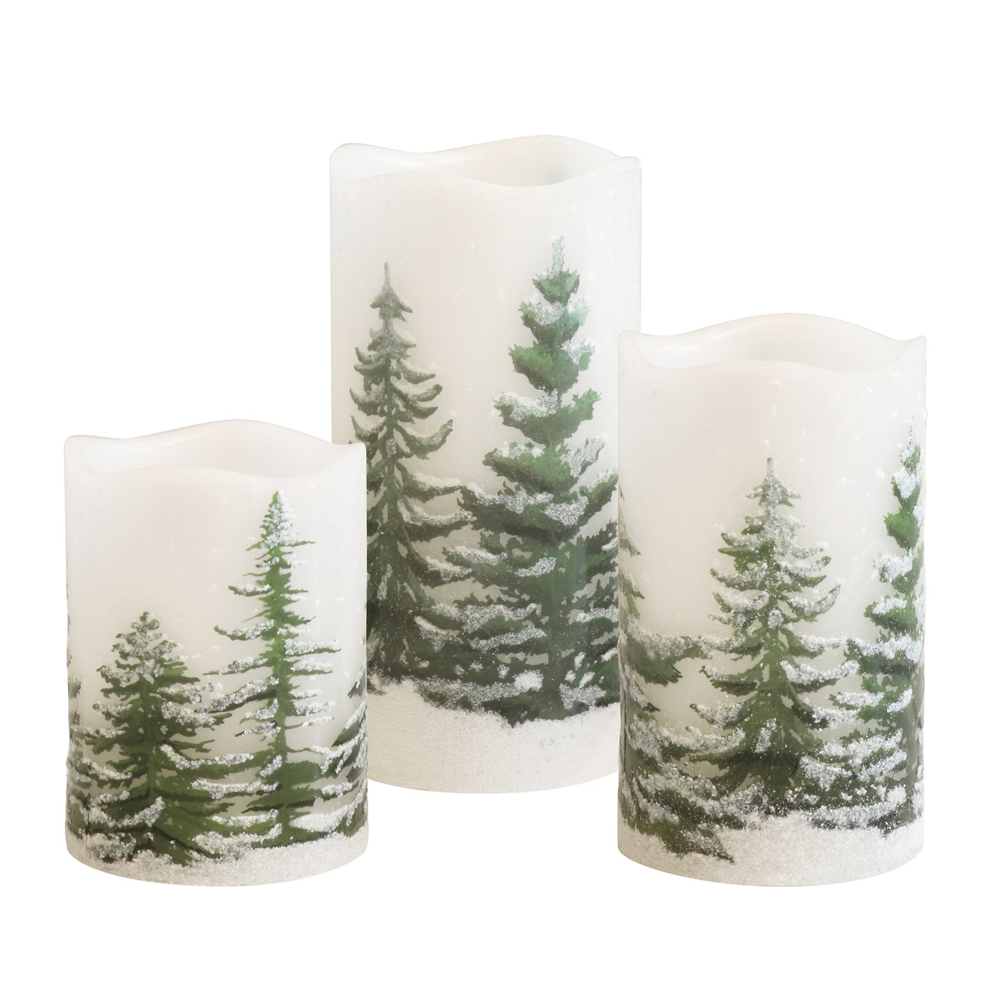 Battery-Operated LED Wax Candles, Green Pines - Set of 3