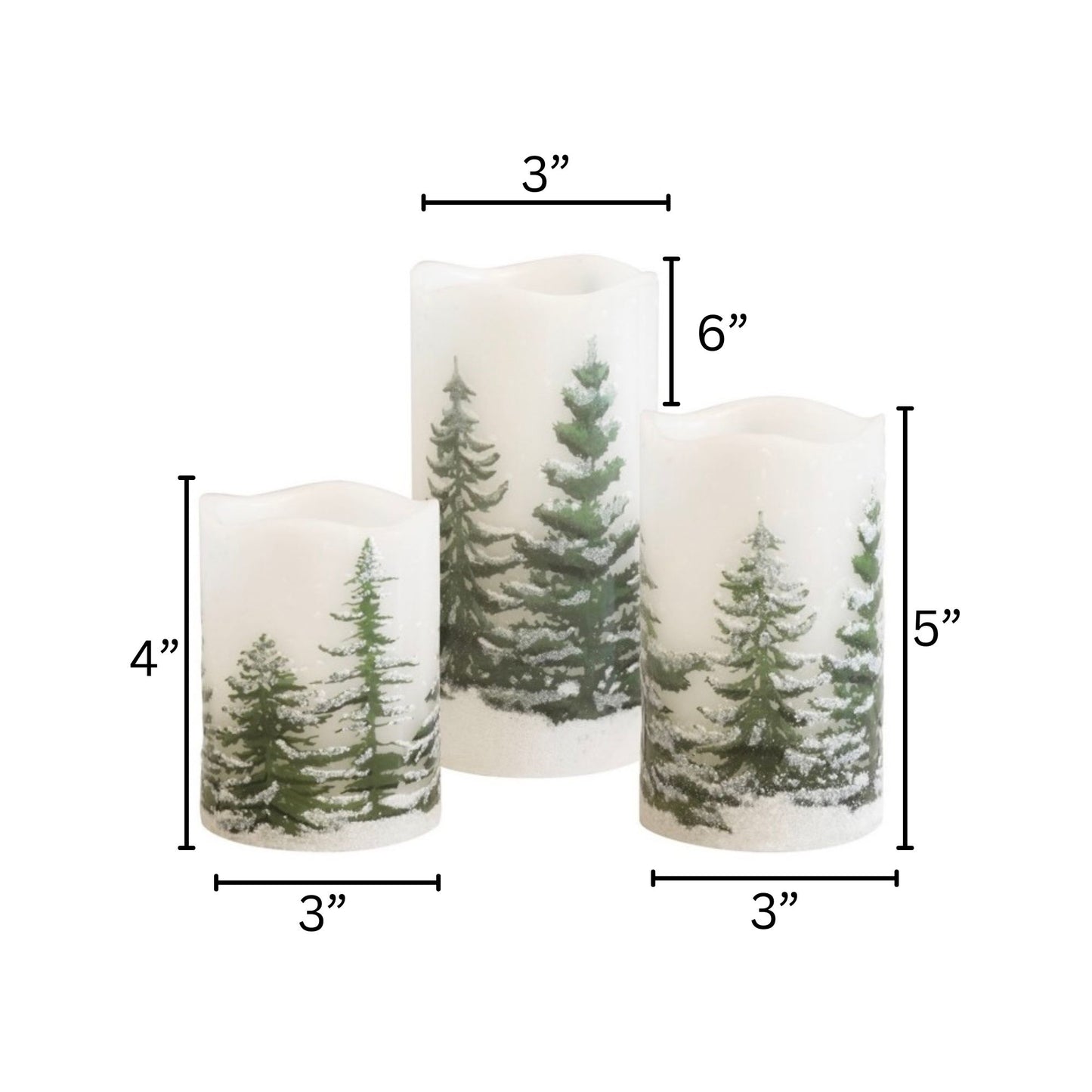 Battery-Operated LED Wax Candles, Green Pines - Set of 3