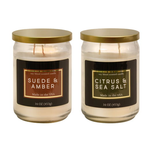 Two Wick Scented Wax Candles, Earth Blend Collection - Set of 2