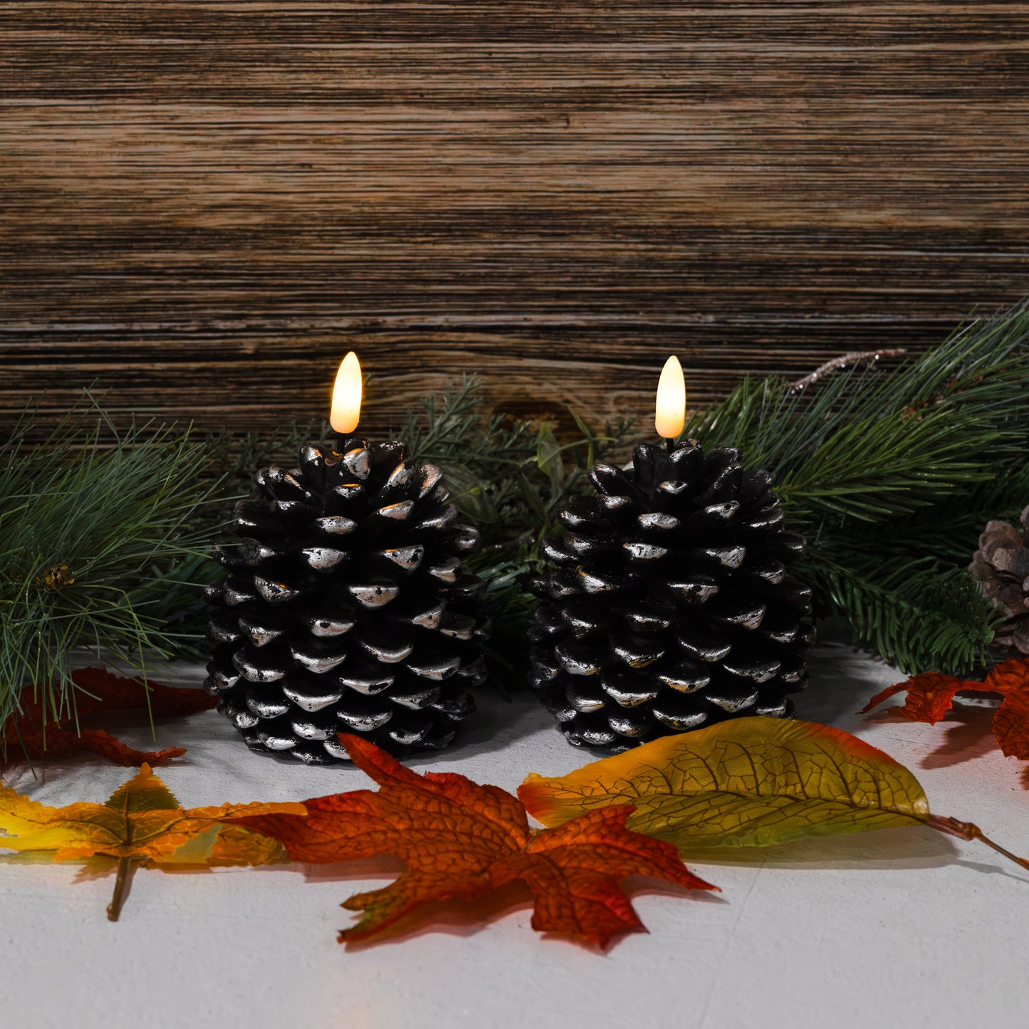 Battery Operated Pinecone Candles - Set of 2