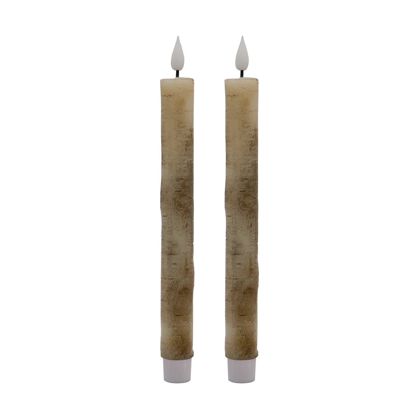 Battery Operated Birch Wood Taper Candles - Set of 2