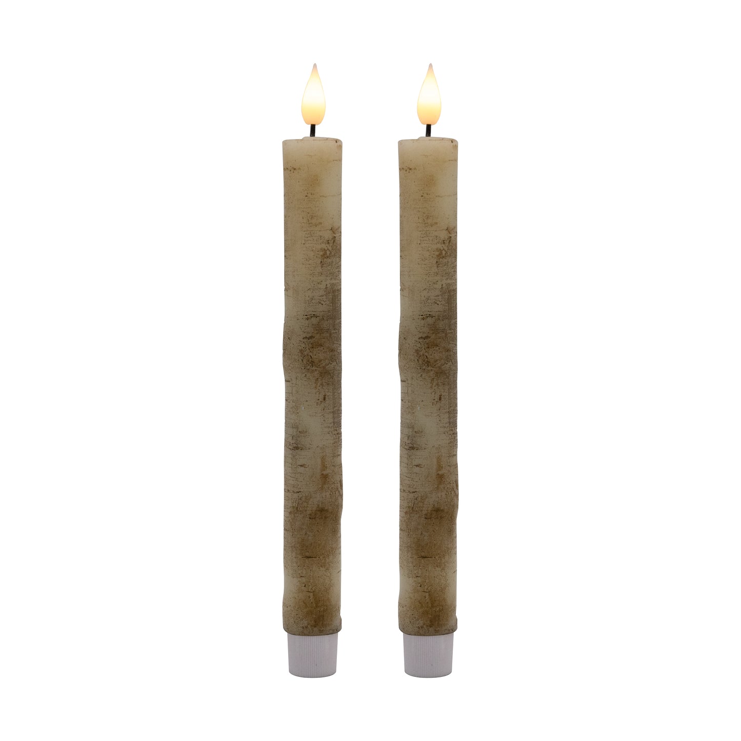 Battery Operated Birch Wood Taper Candles - Set of 2