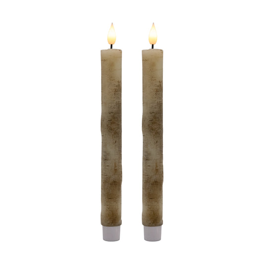 Battery Operated Birch Wood Taper Candles - Set of 2