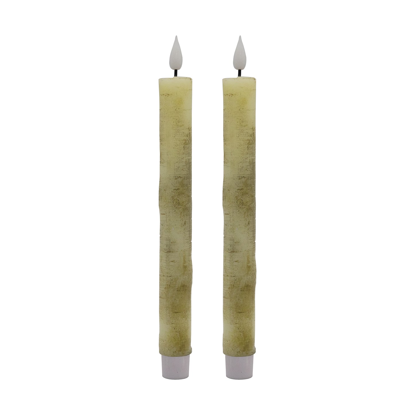 Battery Operated Birch Wood Taper Candles - Set of 2