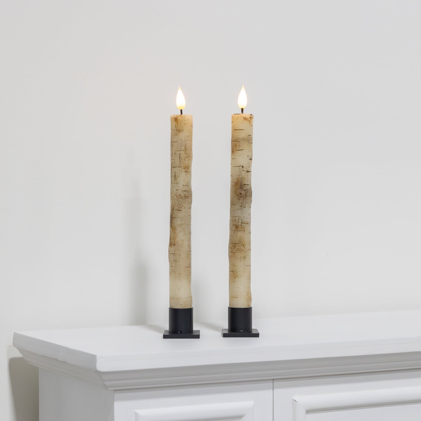 Battery Operated Birch Wood Taper Candles - Set of 2