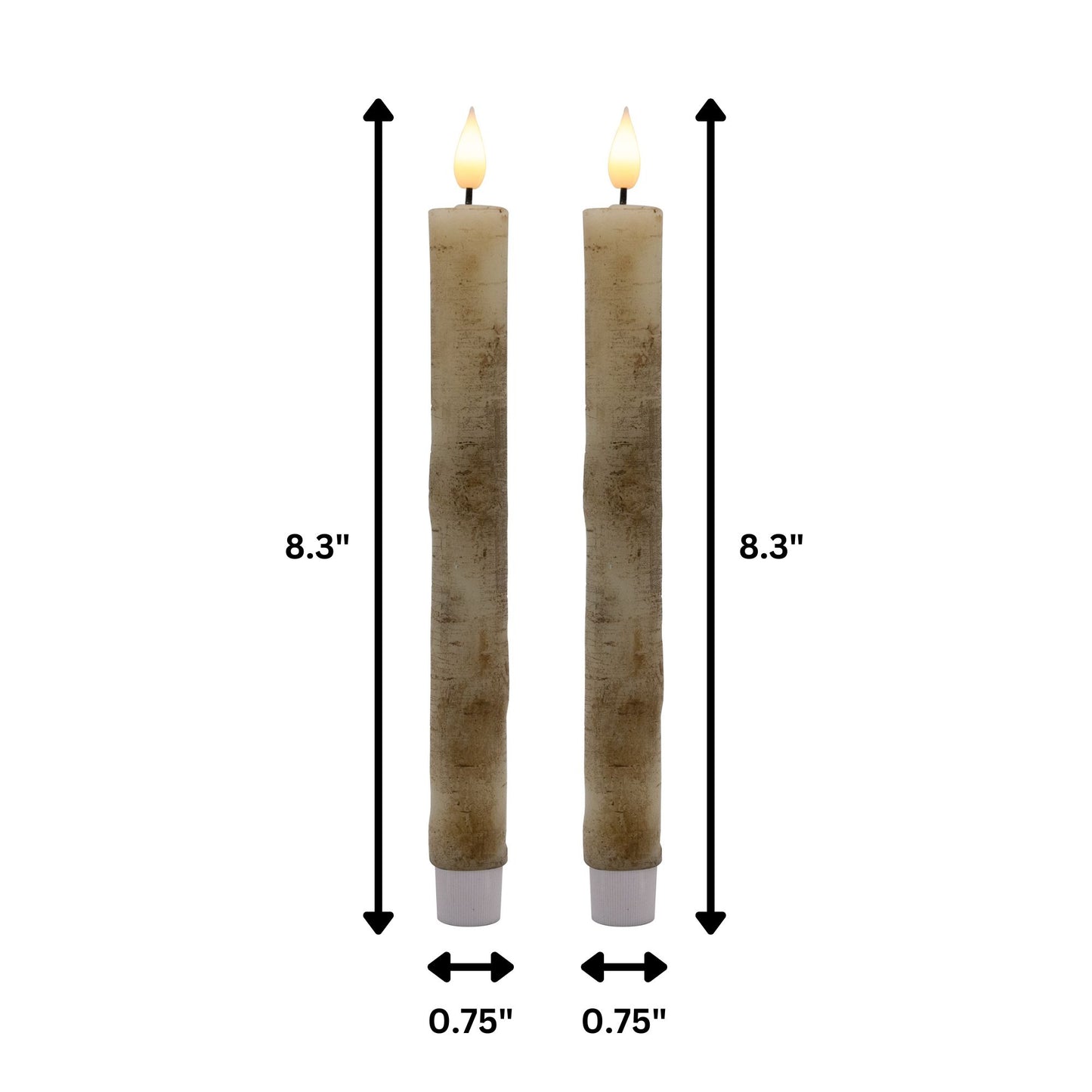 Battery Operated Birch Wood Taper Candles - Set of 2