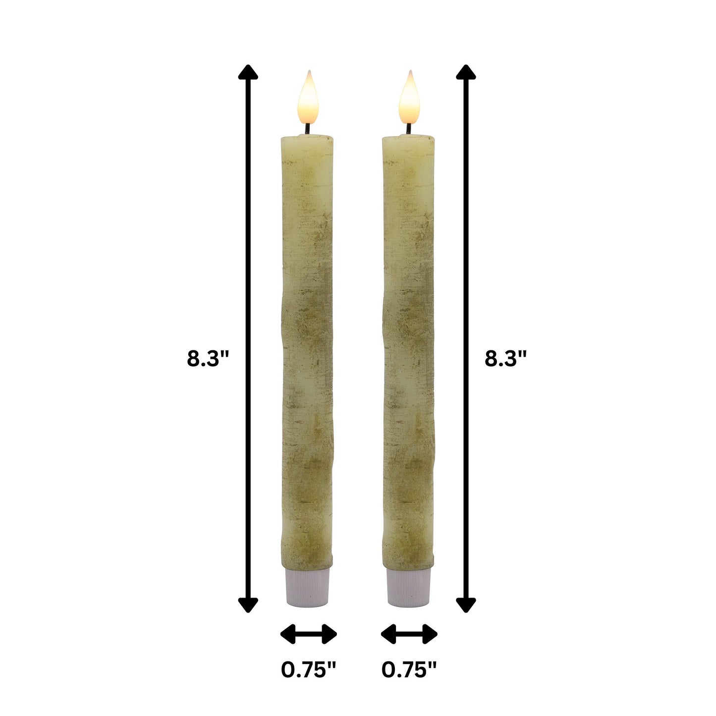 Battery Operated Birch Wood Taper Candles - Set of 2