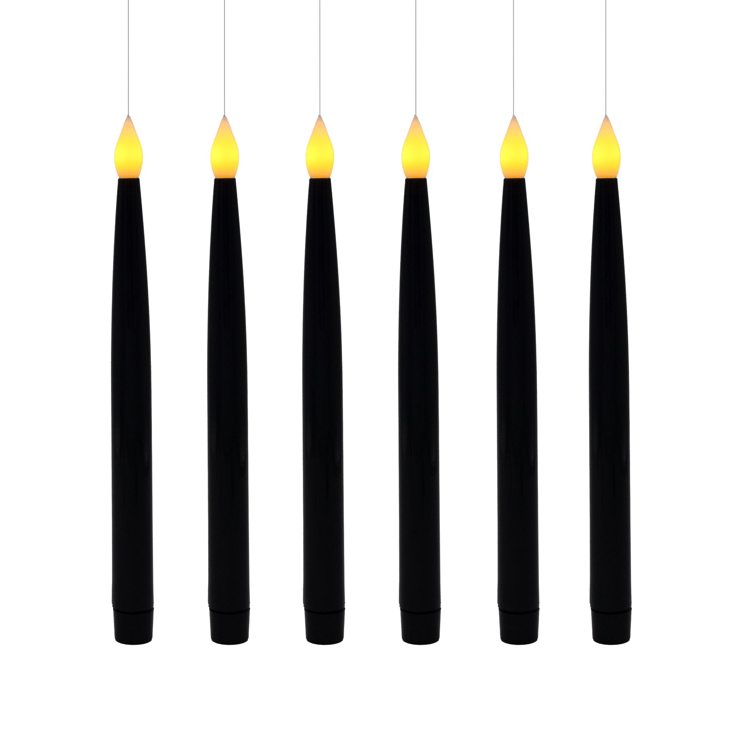 Battery Operated Hanging Black Taper Candles - Set of 6