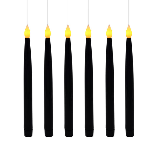 Battery Operated Hanging Black Taper Candles - Set of 6