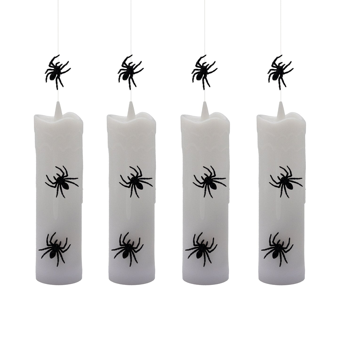 Battery Operated Hanging Pillar Candles with Spiders - Set of 4