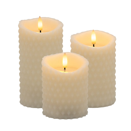 Battery Operated Textured Candles - Set of 3