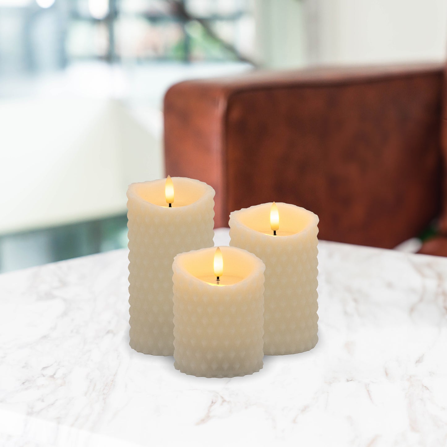 Battery Operated Textured Candles - Set of 3