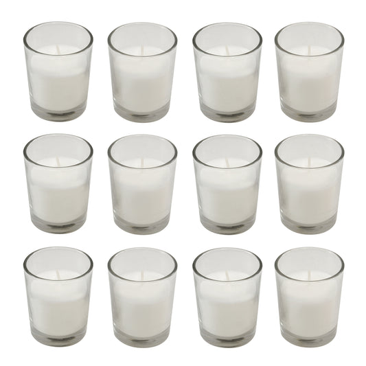 Votive Candles in Clear Glass Holders - Set of 12