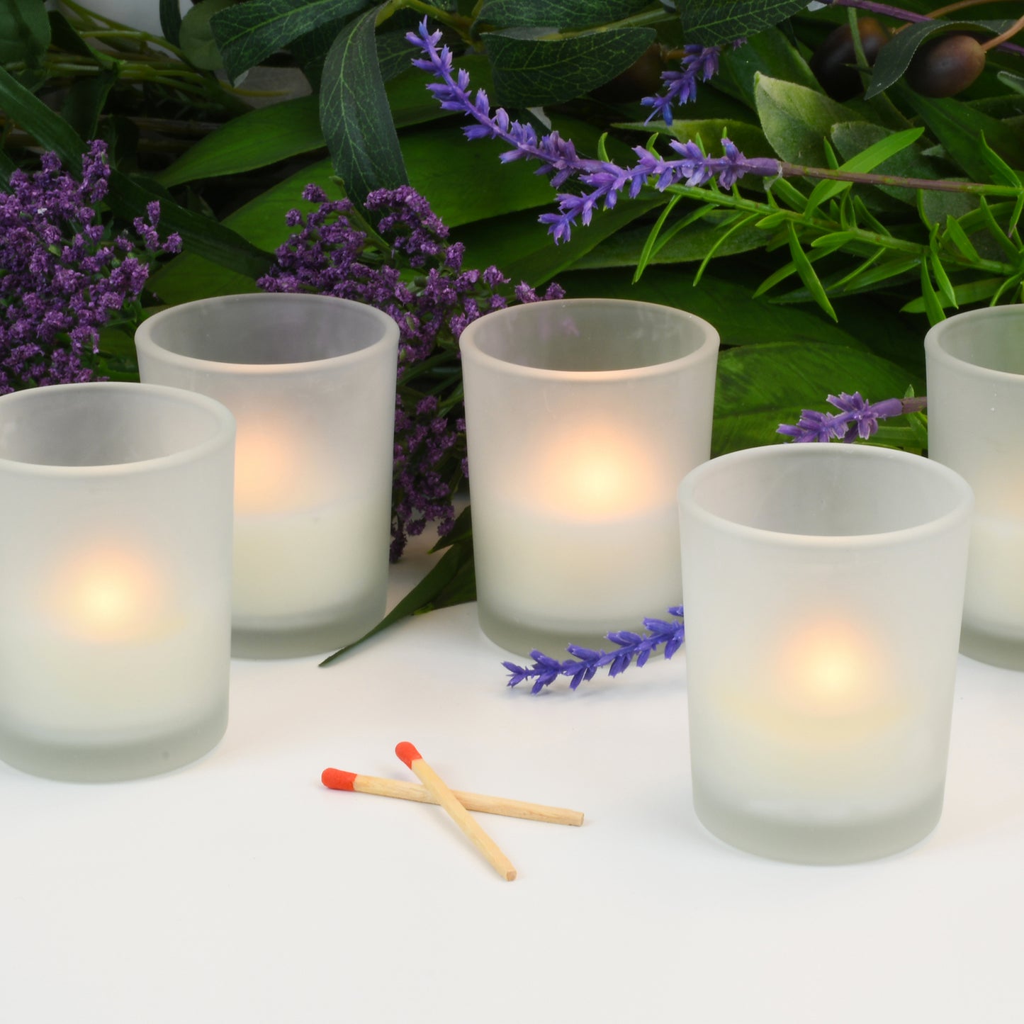 Votive Candles in Frosted Glass Holders - Set of 12