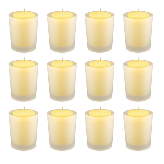 Citronella Votive Candles in Frosted Glass Holders - Set of 12