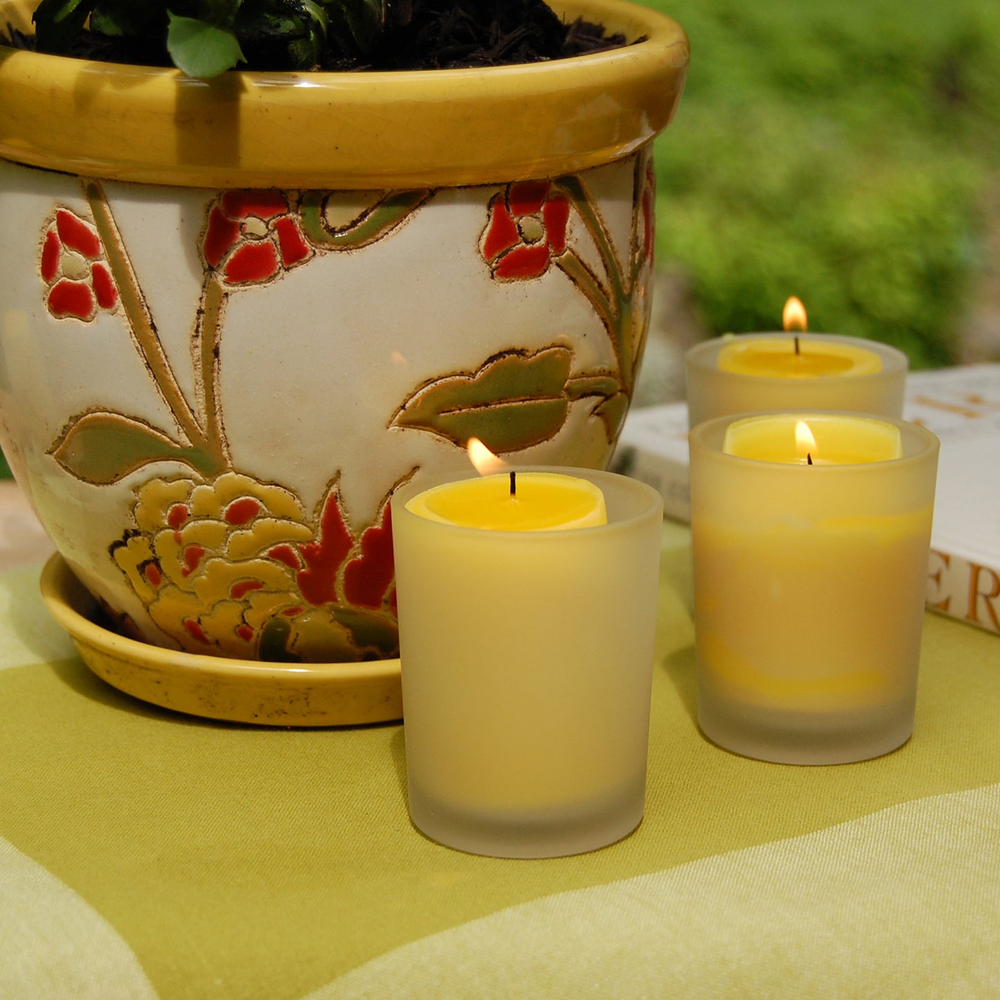 Citronella Votive Candles in Frosted Glass Holders - Set of 12