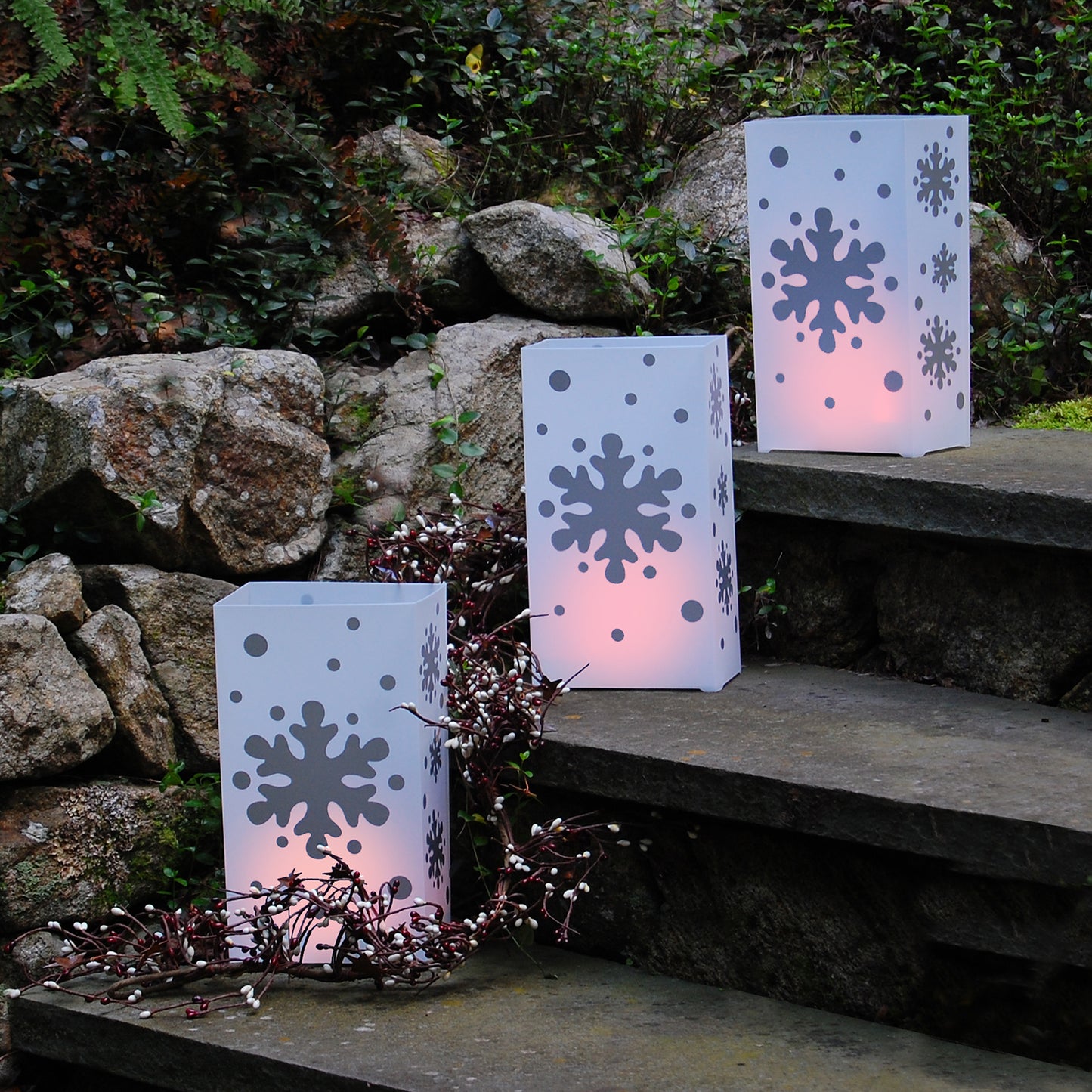 Plastic Luminaria Lanterns, Snowflake - Set of 10