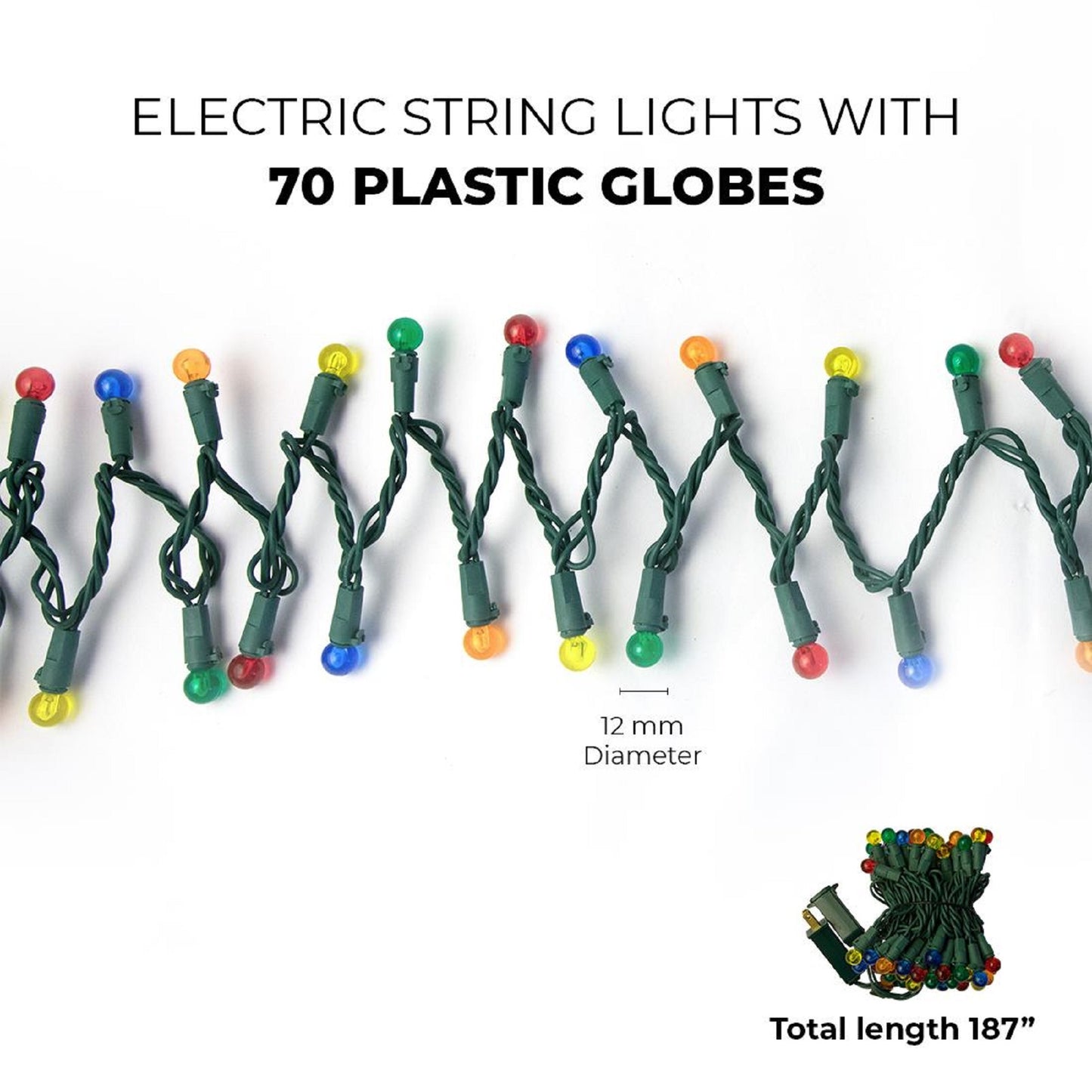 Electric String Lights - Plastic Globes - multi color