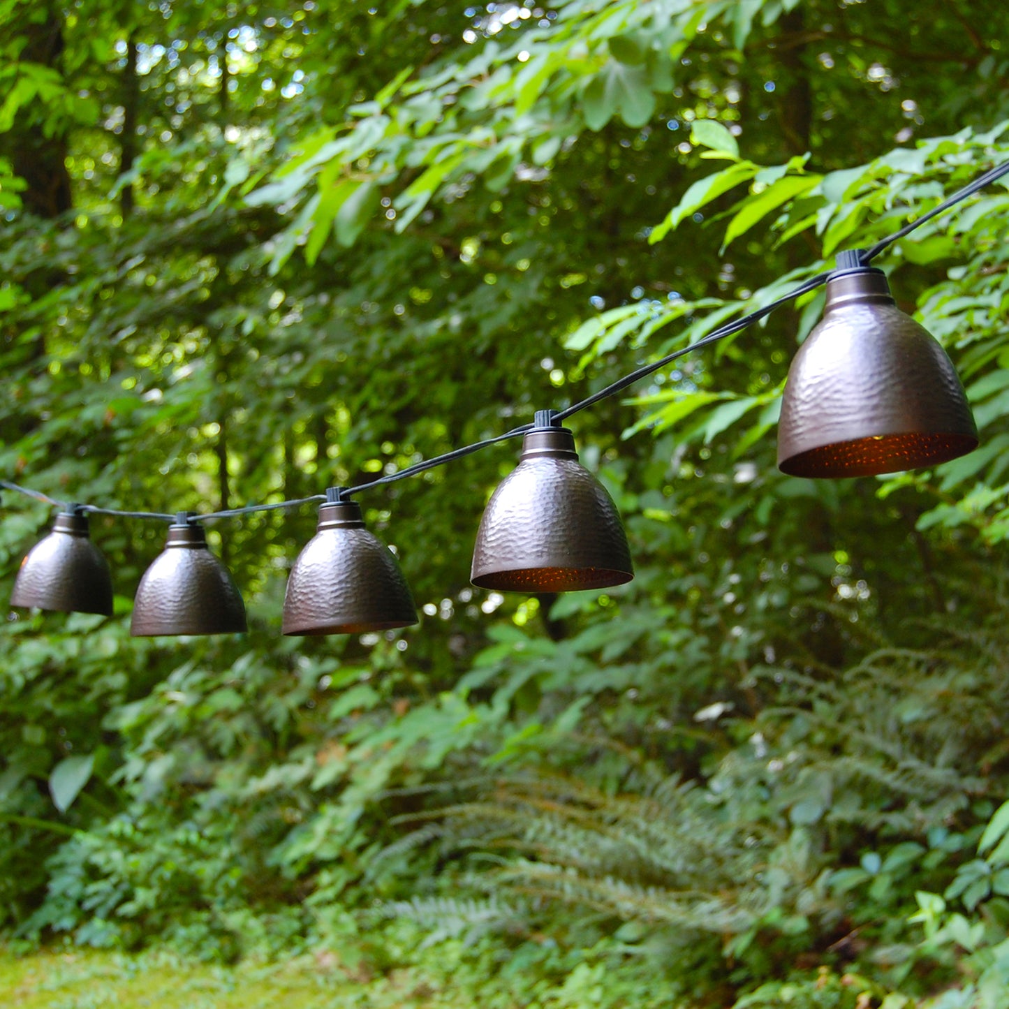 Electric Café String Lights with 10 Bronze Metal Domes