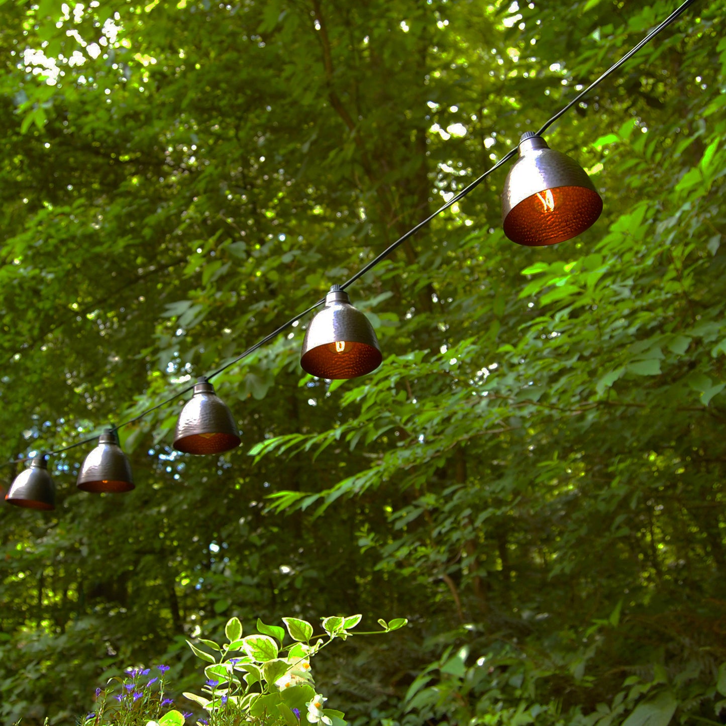 Electric Café String Lights with 10 Bronze Metal Domes