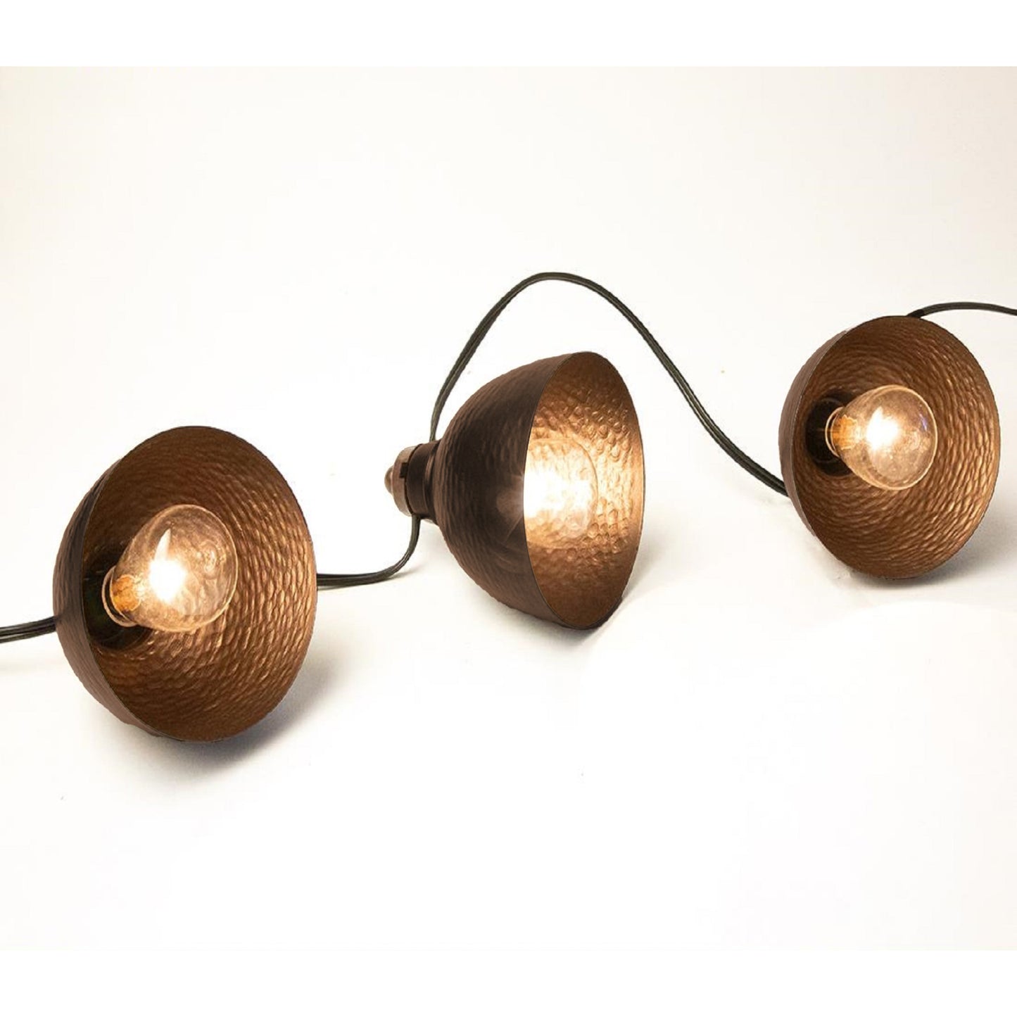 Electric Café String Lights with 10 Bronze Metal Domes