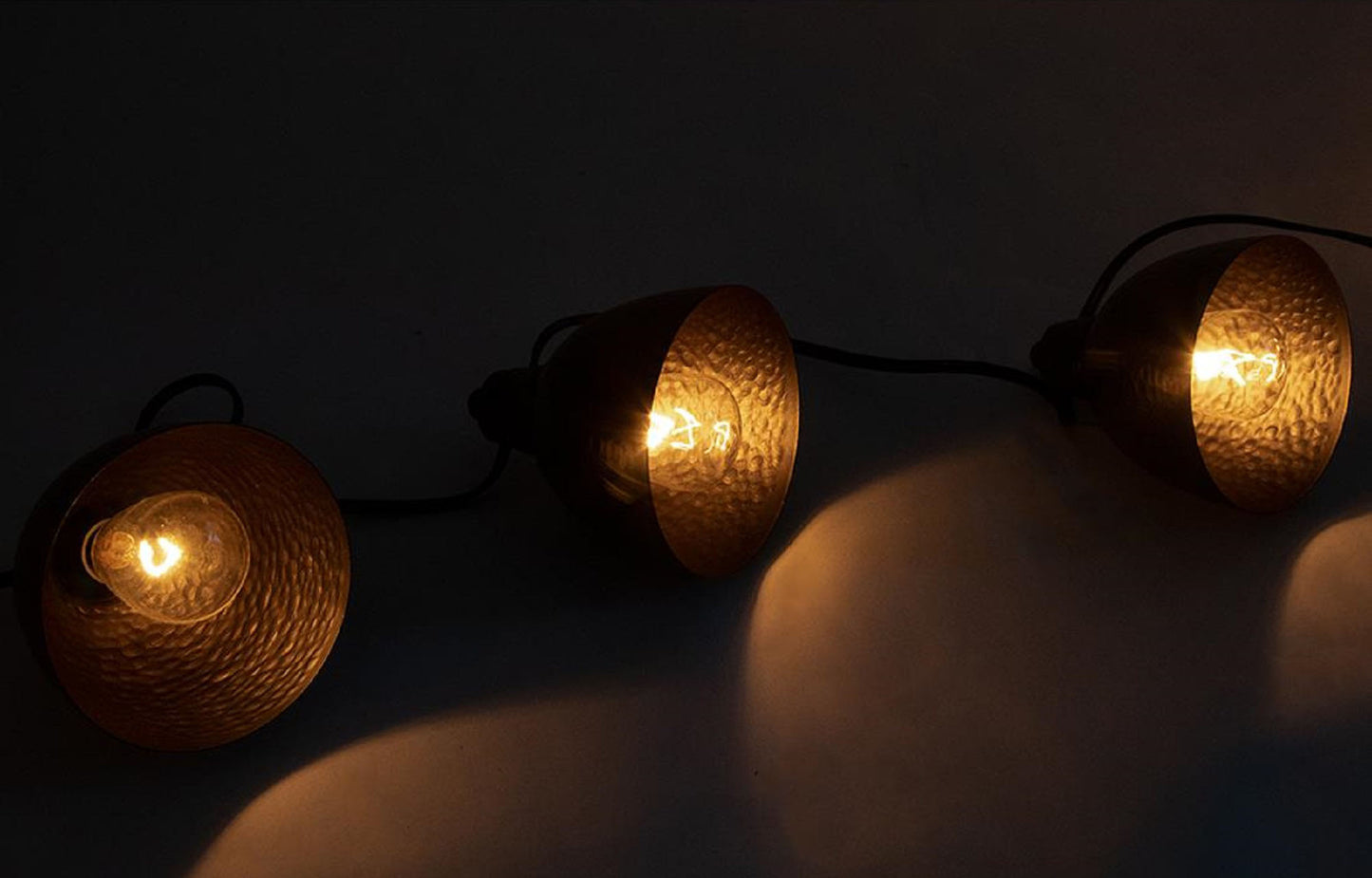 Electric Café String Lights with 10 Bronze Metal Domes