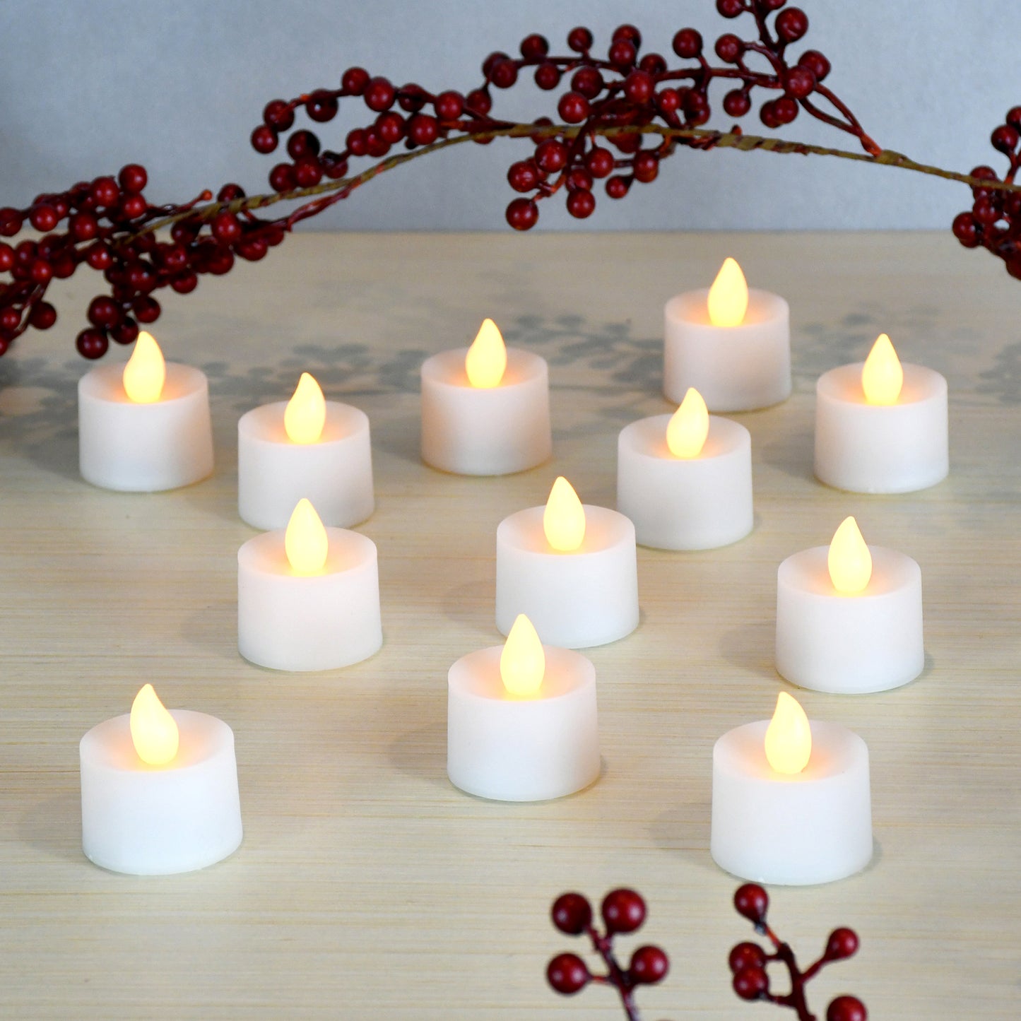 Battery Powered LED Tealights 12 Lights - Amber Flickering