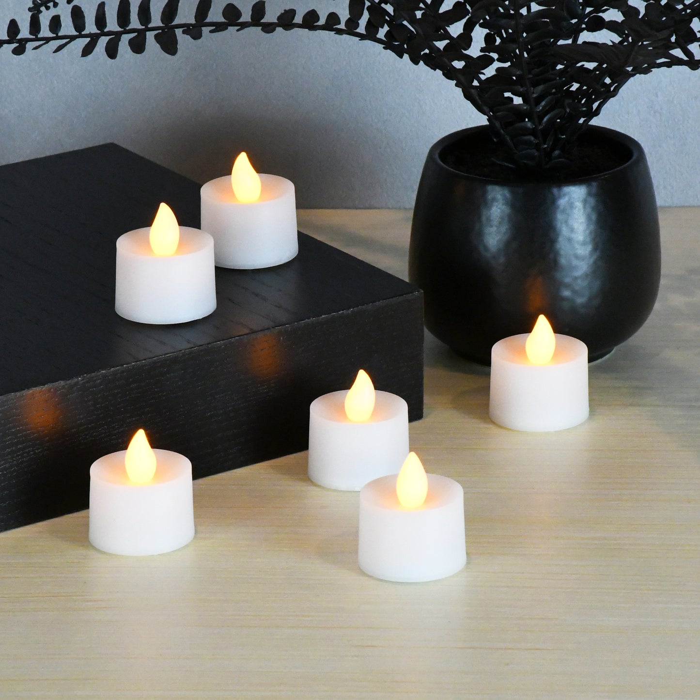 Battery Powered LED Tealights 12 Lights - Amber Flickering