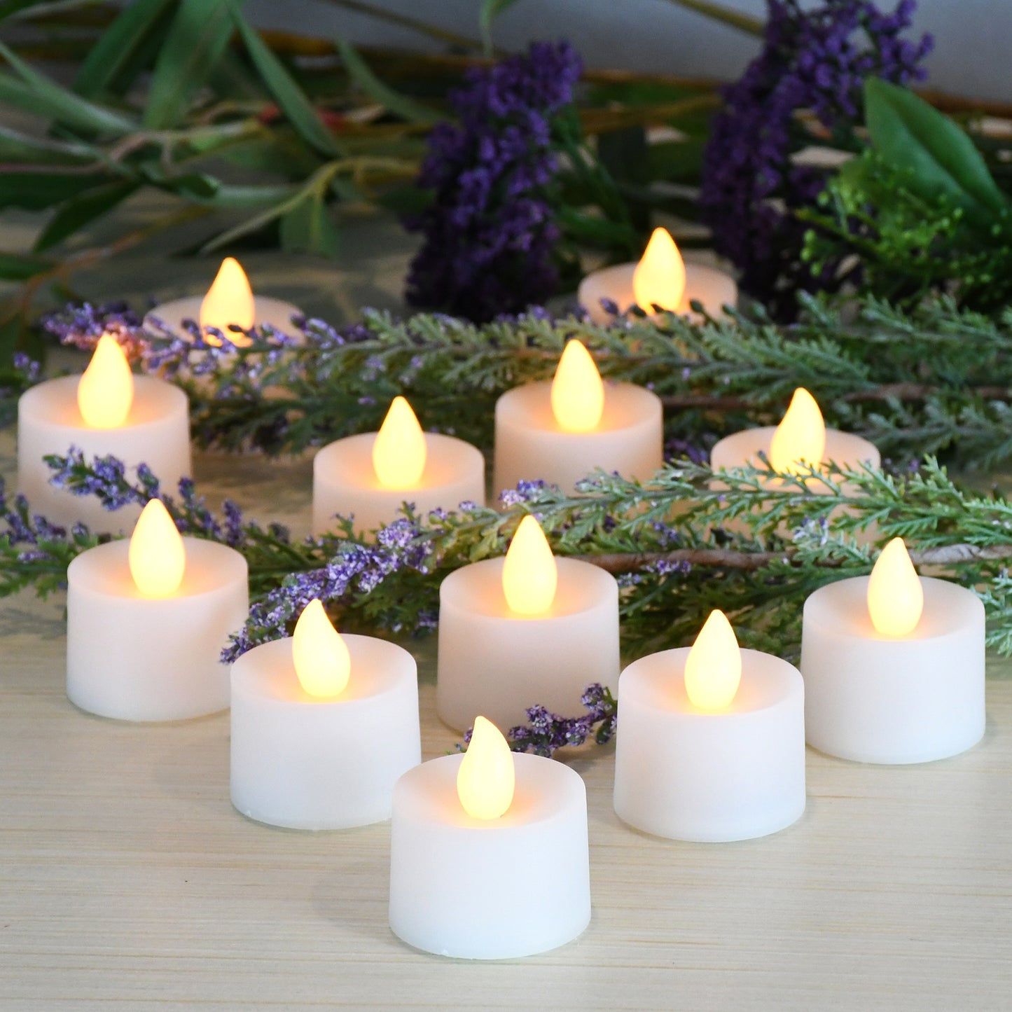 Battery Powered LED Tealights 12 Lights - Amber Flickering