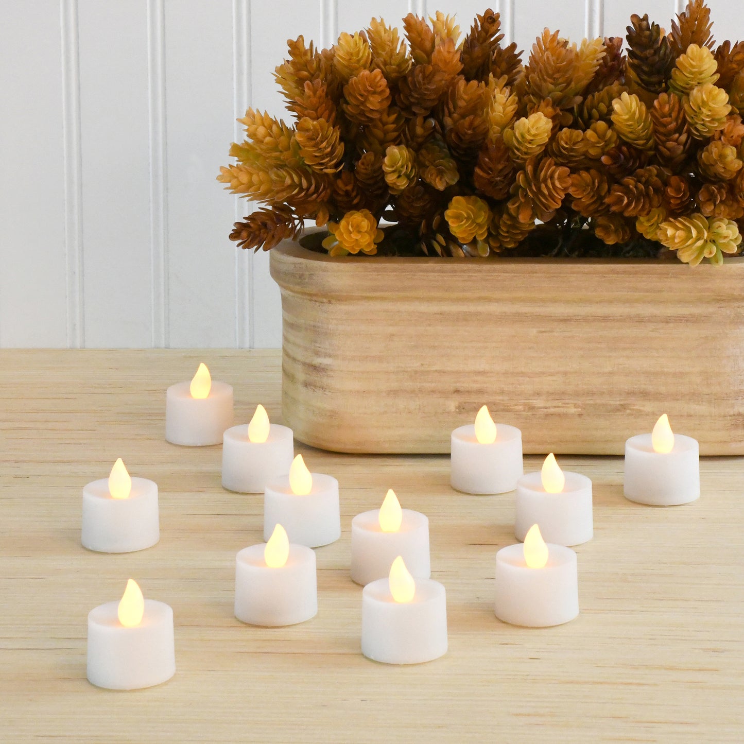 Battery Powered LED Tealights 12 Lights - Amber Flickering