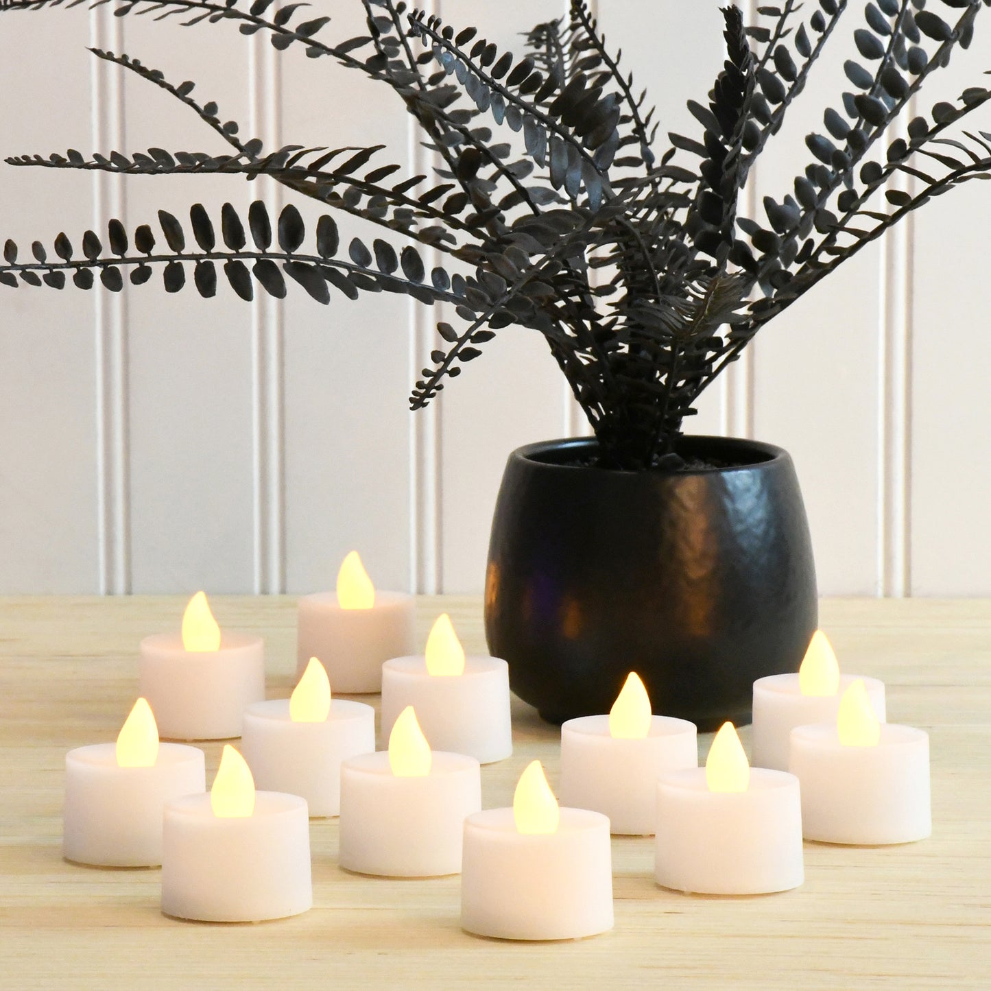 Battery Powered LED Tealights 12 Lights - Amber Flickering