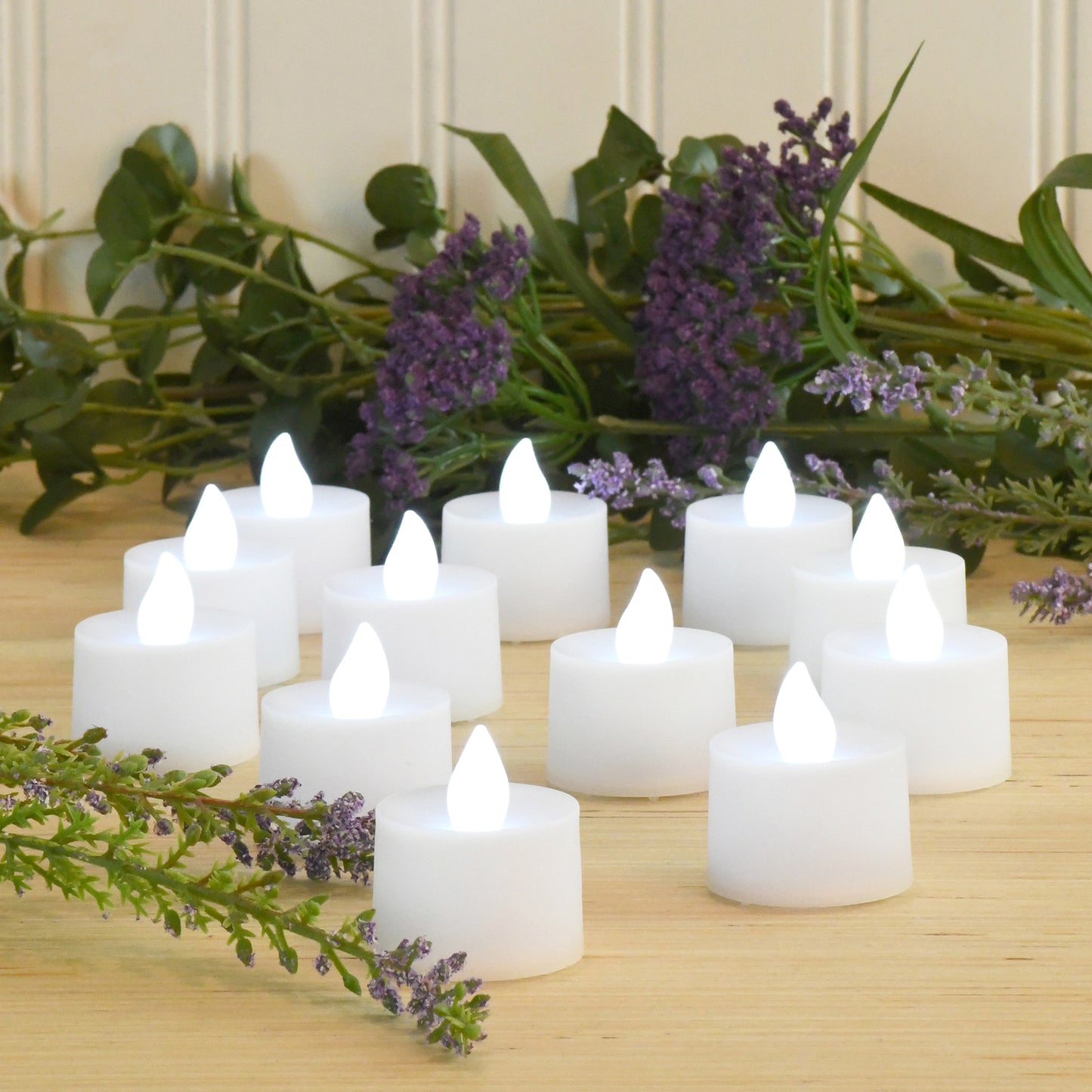 Battery Powered LED Tealights 12 Lights - Bright White Steady