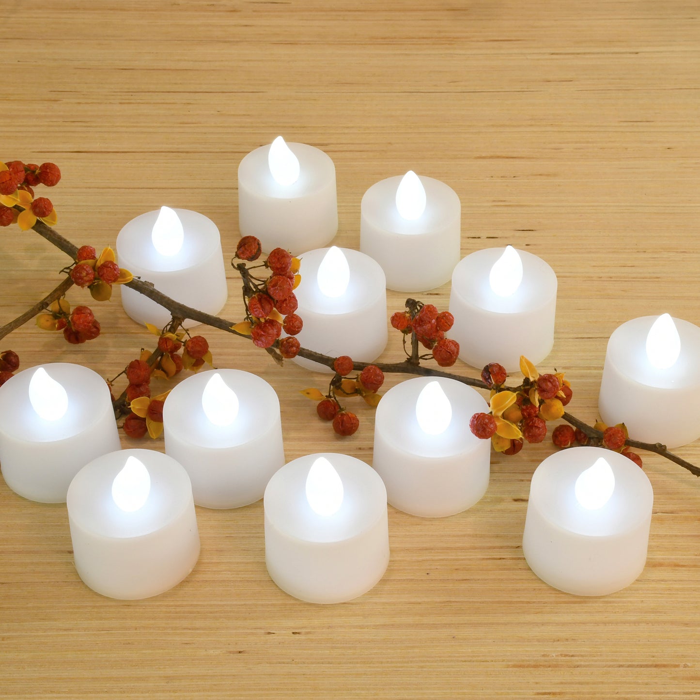 Battery Powered LED Tealights 12 Lights - Bright White Steady