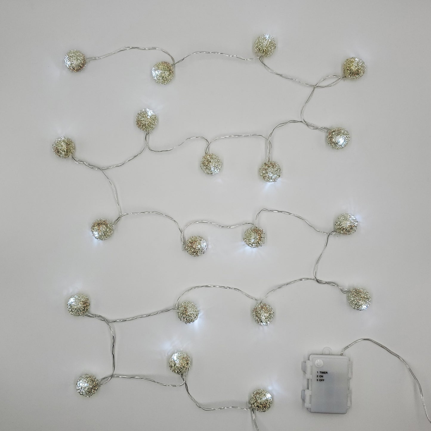 Battery Operated String Lights with 20 Antique Silver Balls