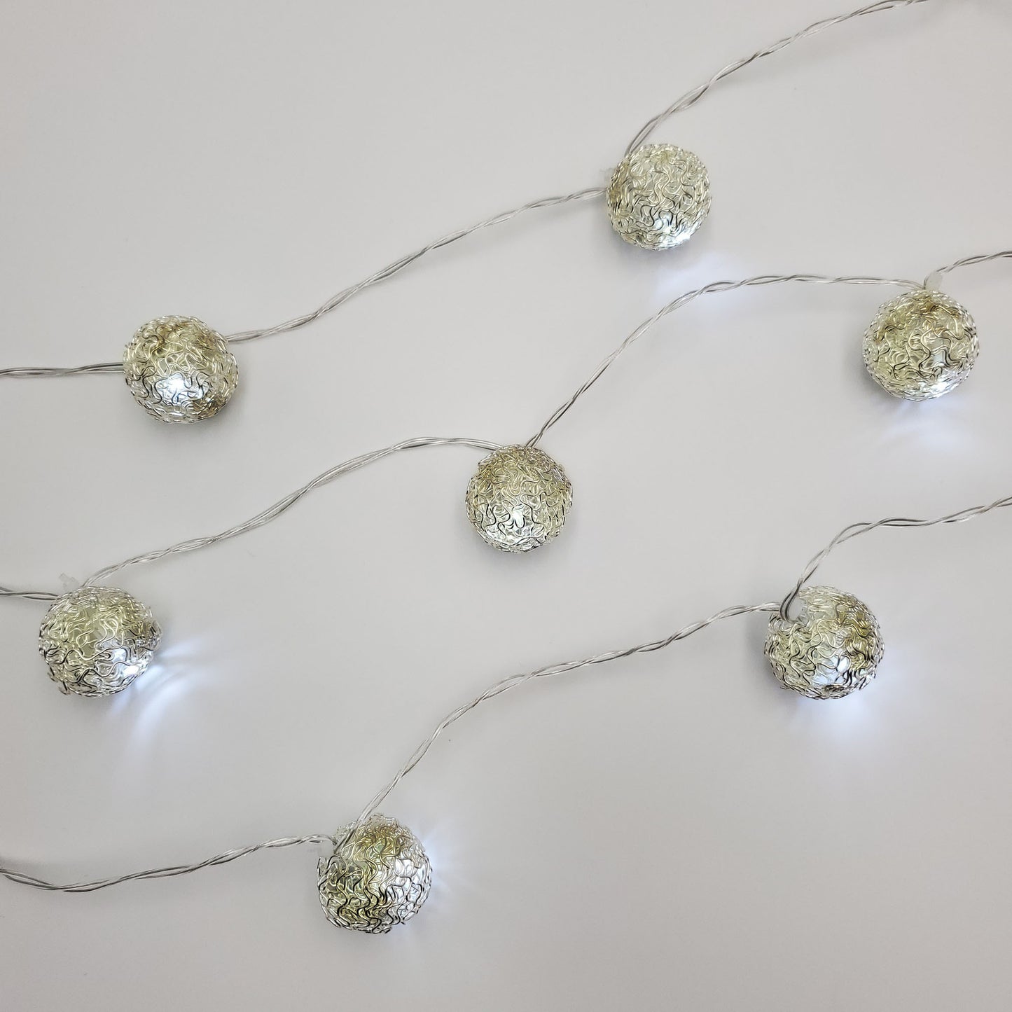 Battery Operated String Lights with 20 Antique Silver Balls