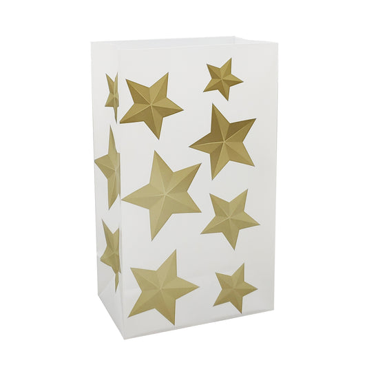 Plastic Luminaria Bags, Gold Stars - Set of 12