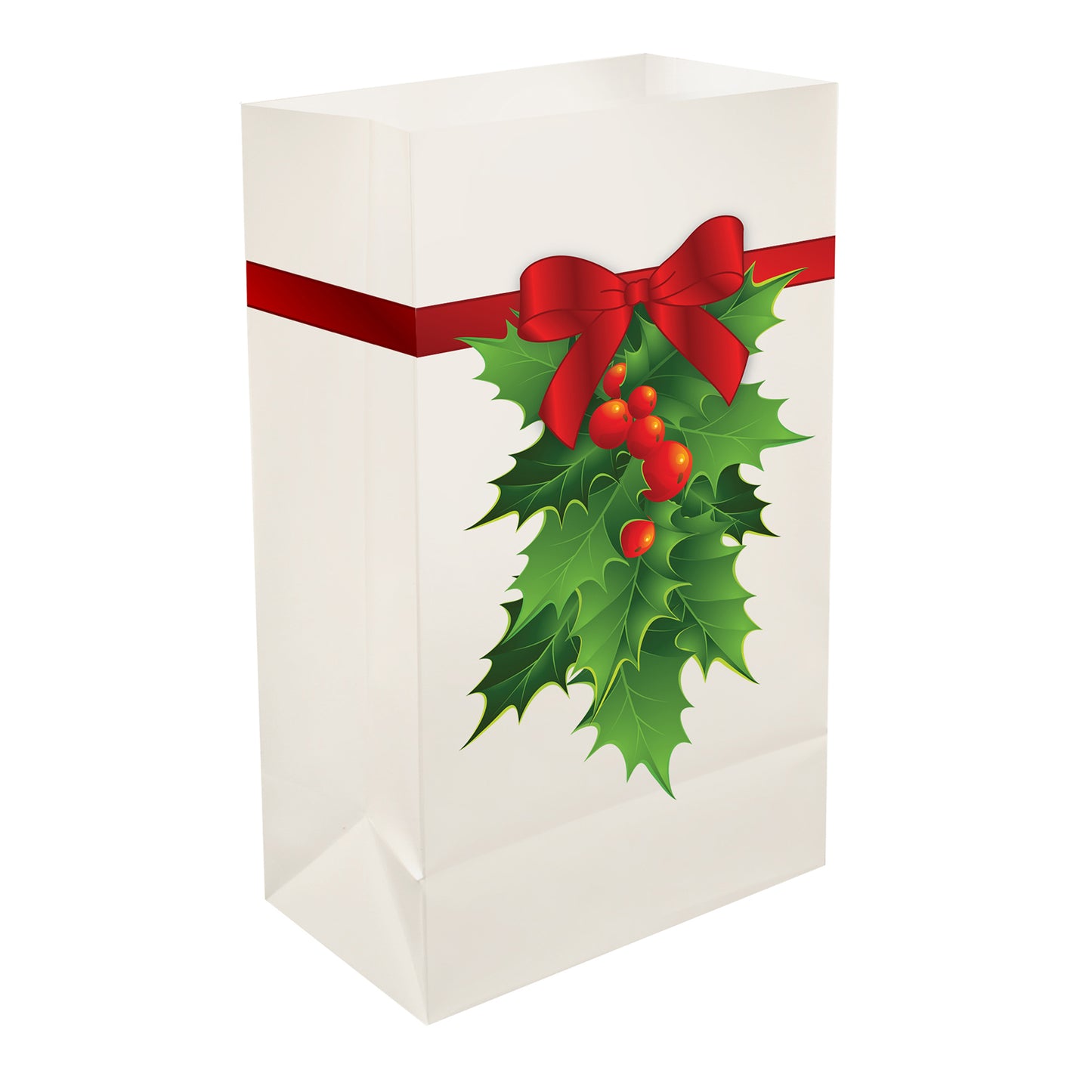 Plastic Luminaria Bags, Holly - Set of 12