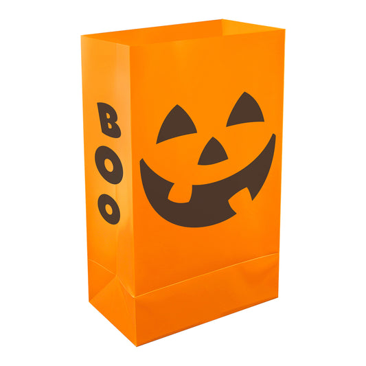 Plastic Luminaria Bags, Pumpkin - Set of 12