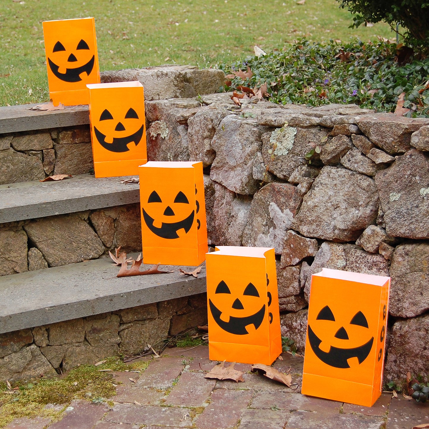 Plastic Luminaria Bags, Pumpkin - Set of 12