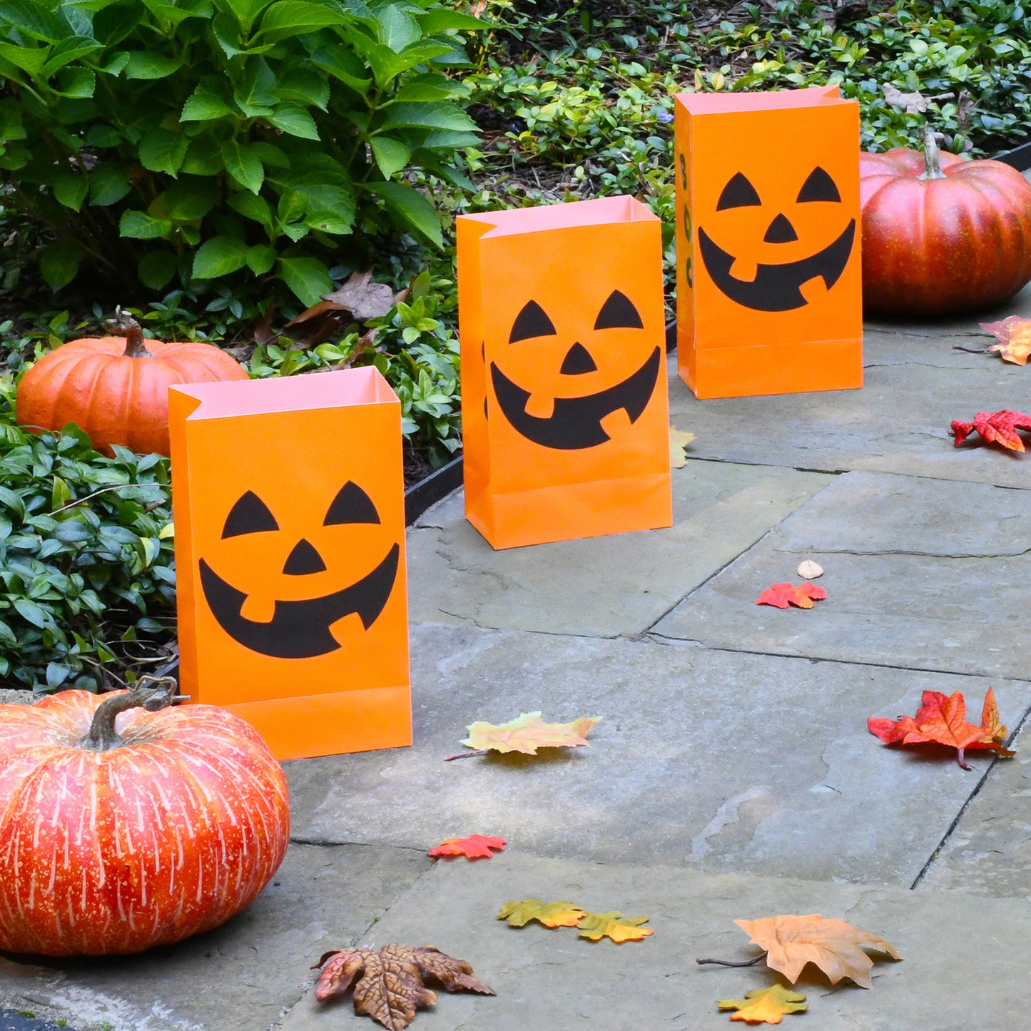 Plastic Luminaria Bags, Pumpkin - Set of 12