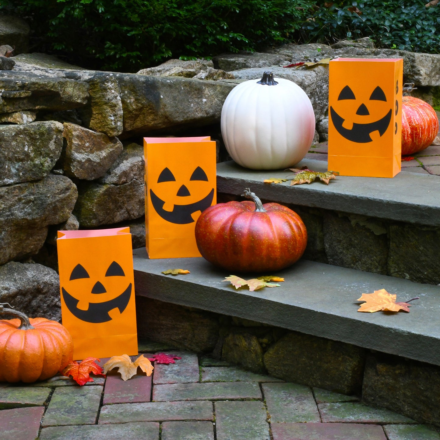 Plastic Luminaria Bags, Pumpkin - Set of 12