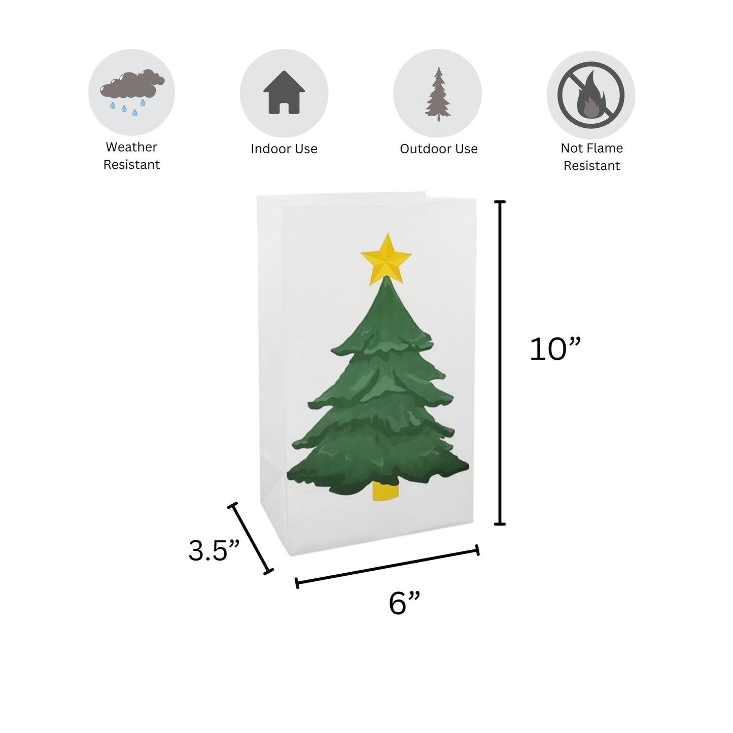 Plastic Luminaria Bags, Holiday Tree - Set of 12