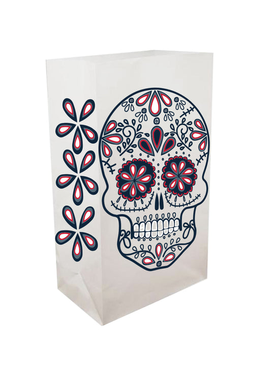Plastic Luminaria Bags, Sugar Skull - Set of 12