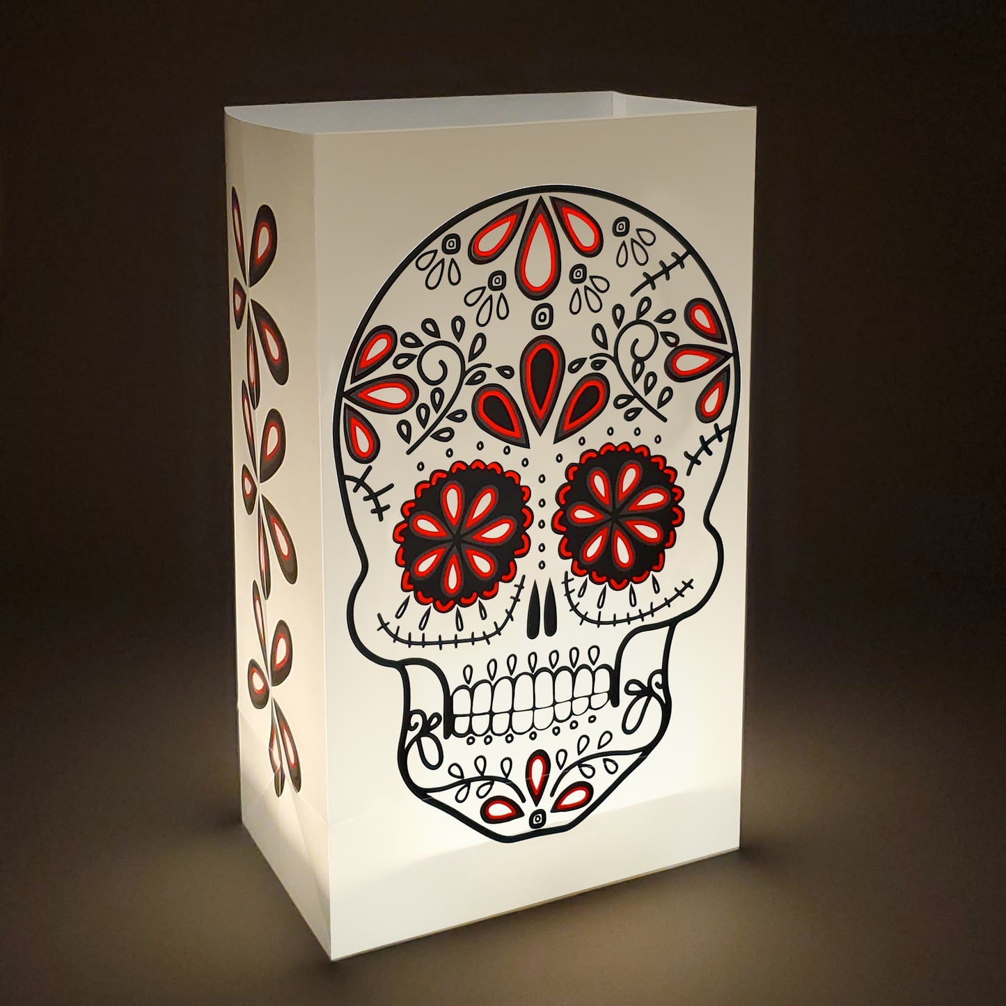 Plastic Luminaria Bags, Sugar Skull - Set of 12