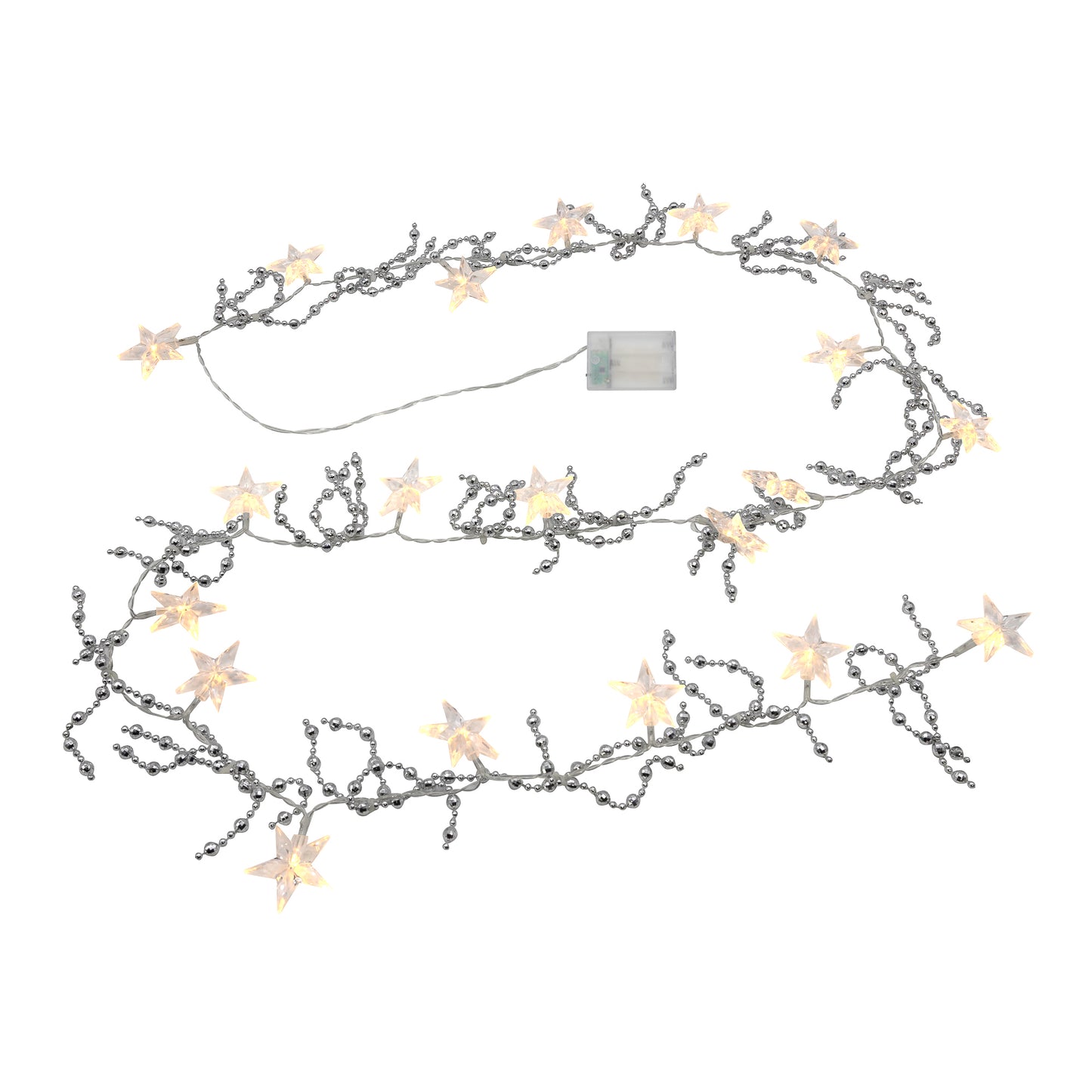 Battery Operated Silver String Lights with Lighted Stars