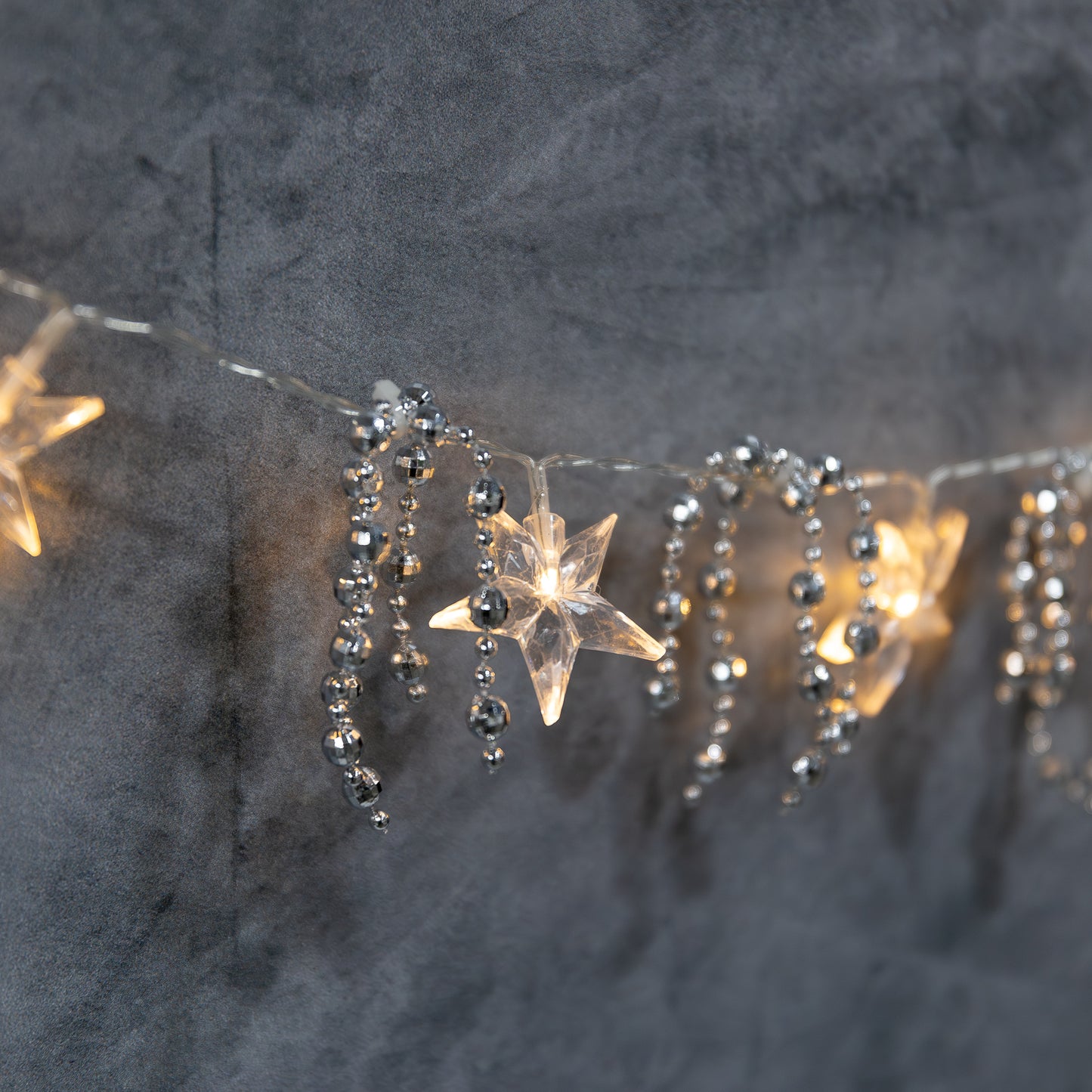 Battery Operated Silver String Lights with Lighted Stars