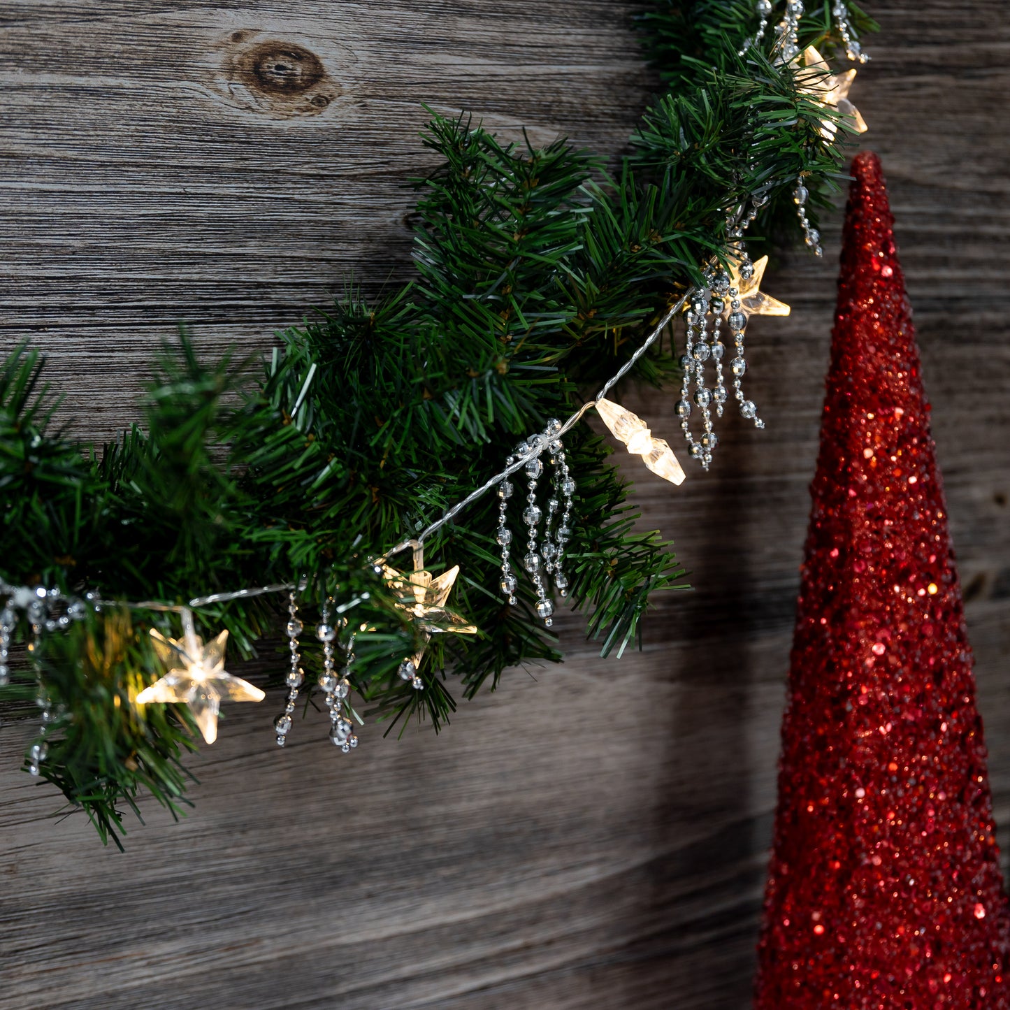 Battery Operated Silver String Lights with Lighted Stars