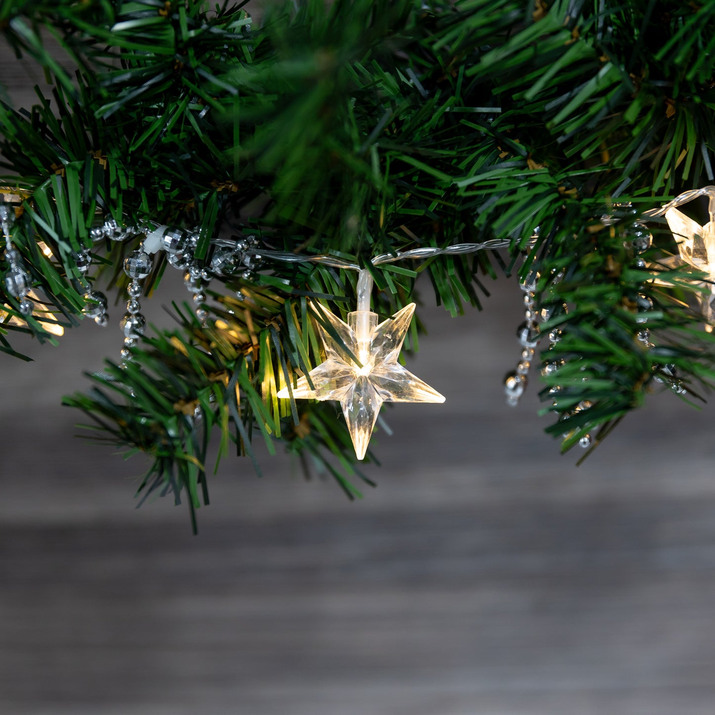 Battery Operated Silver String Lights with Lighted Stars