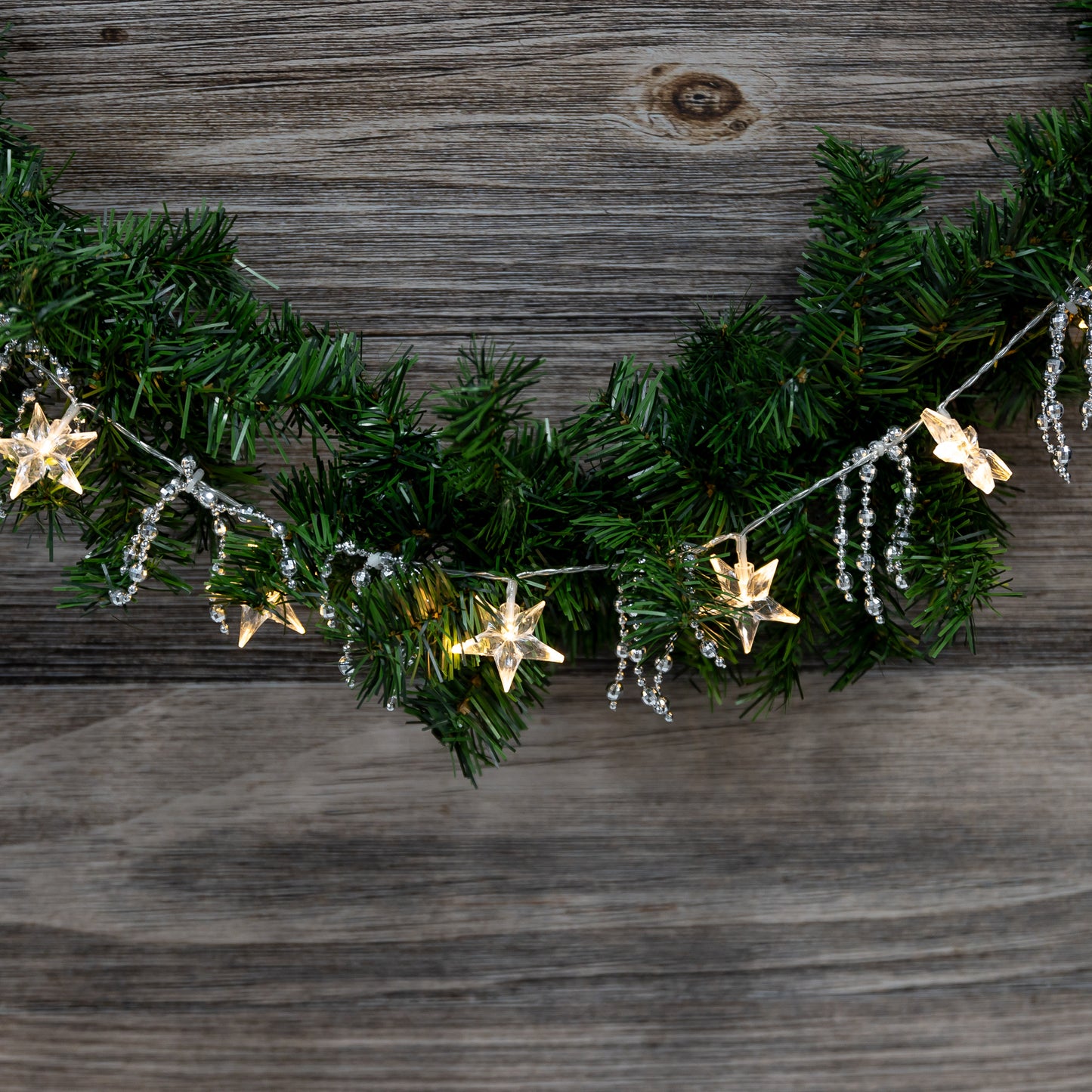 Battery Operated Silver String Lights with Lighted Stars